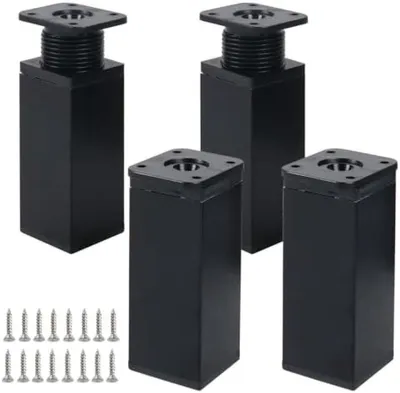 Produktbild von PolkaHome® 4 Stück verstellbare Möbelfüße – Aluminiumlegierung, schwarz, 10-12 cm Höhe, bis 100 kg belastbar