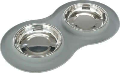 Obrázek produktu pro Trixie Set nízkých nerez misek v silikonovém prostírání, 2 × 0.3 l/ø 16 cm/47 × 3 × 26 cm, šedá