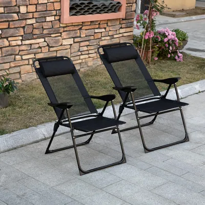 Produktbild von Klappstuhl 2er-Set, Klappliege, 5-fach verstellbare Rückenlehne, wetterfest, Stahlgestell, Schwarz | 62 x 70 x 109 cm | max. 120 kg