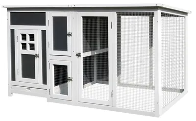 Obrázek produktu pro Kurník kurník vhodný pro 1-2 kuřata, s hnízdním boxem přepravka na vejce se 2 přihrádkami, jedlová, šedá + bílá, 160 x 75 x 80 cm