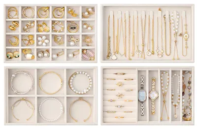 Imagen del producto de Organizador para joyero, de terciopelo, con compartimentos modulares, ideal para anillos y collares