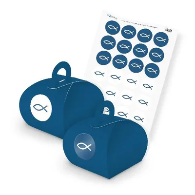 Produktbild von itenga SET Fisch (Motiv 31) 24x Geschenkschachtel mit Griff dunkelblau + Sticker
