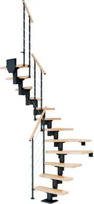 Produktbild von Pertura Mittelholmtreppe Spiros Buche Leimholz Anthrazit 1/2-gewendelt 65 cm 11 Stufen / 12 Steigungen Relinggeländer An