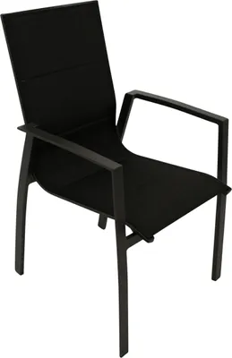 Produktbild von TPFGarden 4ER-SET STAPELSESSEL Halesowen - Gartenstuhl mit Armlehnen, Gestell Aluminium dunkelgrau pulverbeschichtet, Bezug Textilene schwarz mit Polsterung, wetterfest. BxTxH: 57x65x93 cm