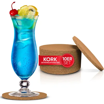 Image de Sous-verres en liège wortek - Set de table décoratif | Couvercles en liège pour boissons, verres, tasses, bar et table, lot de 10 | 10 cm | Ronds
