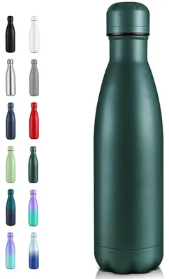 Obrázok produktu pre Nerezová fľaša na pitie, 500 ml, dvojstenná, s vakuovou izoláciou, bez úniku, bez BPA, armádna zelená