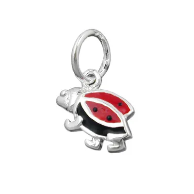 Produktbild von Anhänger 8mm Marienkäfer rot-schwarz lackiert Silber 925 silber 8mm