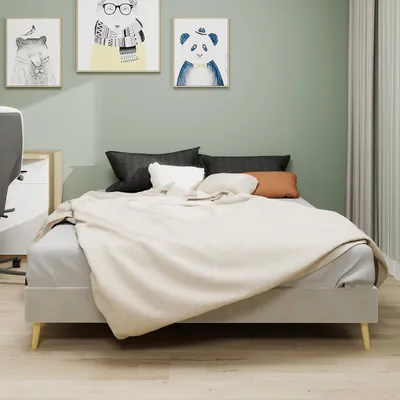 Zdjęcie produktu dla Sweiko Nowoczesna minimalistyczna rama łóżka, 160x200 cm, beżowa, holenderska tkanina welurowa, niska skrzynia, nowoczesne meble do sypialni, bez podnośnika gazowego, bez zagłówka i materaca.
