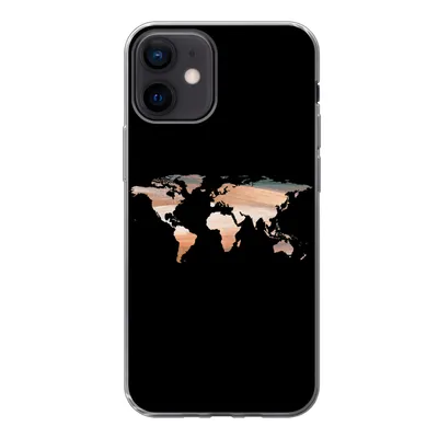 Produktbild von MuchoWow® Handyhülle Schutzhülle Hülle für iPhone 12 Weltkarte - Farbe - Schwarz Silikon Softcase Handy Hülle - Schutzhülle