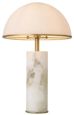 Produktbild von Casa Padrino Luxus Tischleuchte Alabaster / Antik Messingfarben / Weiß Ø 39,5 x H. 65 cm - Moderne Alabaster Schreibtschleuchte mit Glas Lampenschirm - Luxus Kollektion