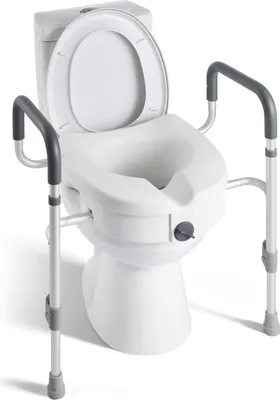 Image de Siège de toilettes surélevé avec accoudoirs, capacité de 159 kg, hauteur de levage de 127 mm et largeur réglable, siège de toilettes surélevé élargi avec poignées pour personnes âgées, handicapées, adultes