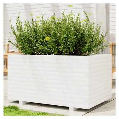 Produktbild von Großer weißer Pflanzkübel Hochbeet aus Kiefernholz 90x60x49,5 cm für Garten, Balkon und Terrasse mit stabilem Design und viel Platz für Pflanzen