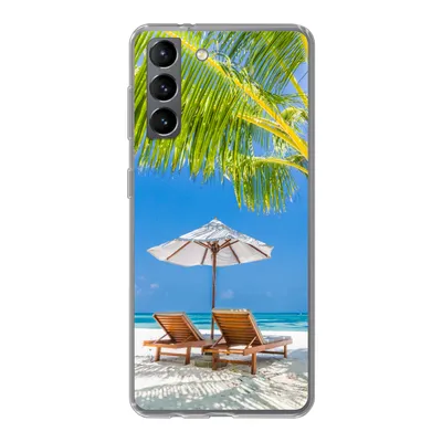 Produktbild von MuchoWow® Handyhülle Schutzhülle Hülle für Samsung Galaxy S21 Palme - Strandkorb - Sonnenschirm Silikon Softcase Handy Hülle - Softcase