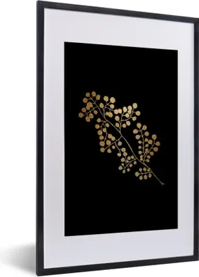 Produktbild von MuchoWow® MuchoWow® Gerahmtes Poster Gold - Blätter - Zweig 40x60 cm - Poster mit zchwarzem Bilderrahmen - Poster in Rahmen