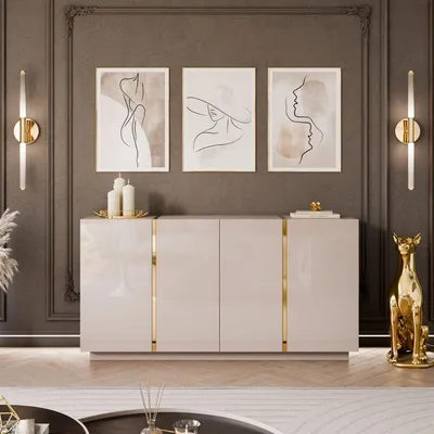 Produktbild von YOURHOUSE24 Kommode 4D ONYX Kaschmir Sideboard Goldene Beine (Ausführung: Push to open, ohne Füße)