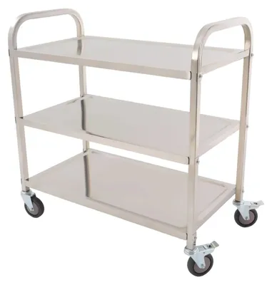 Zdjęcie produktu dla Wózek serwowy ze stali nierdzewnej - wózek kuchenny na kółkach - 3 półki - z hamulcem - 85x45x90 cm - 25 kg obciążenia na półkę