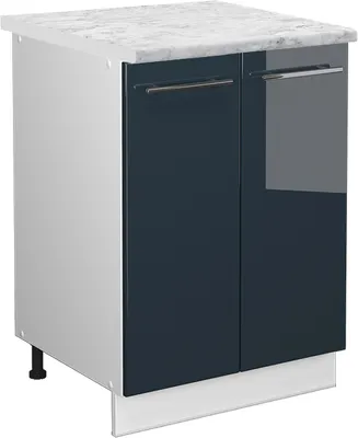 Image de Meuble bas de cuisine Vicco Fame-Line Bleu foncé brillant 60cm , PT Marbre, Model 49574