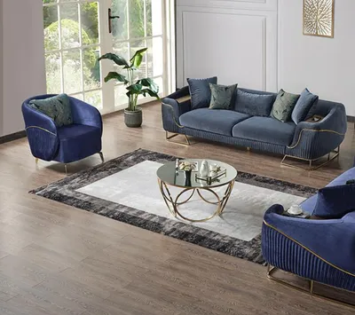 Produktbild von Wohnzimmer Sofagarnitur Blau Dreisitzer Sessel Luxus Couch Set 3 1 Sitzer