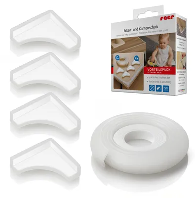Produktbild von reer Ecken- und Kantenschutz Set für Möbel, 4 Ecken Plus 2 m, Transparent
