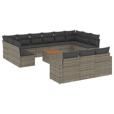 Produktbild von vidaXL 14-tlg. Garten-Sofagarnitur mit Kissen Grau Poly Rattan