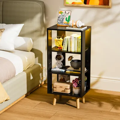 Produktbild von Nachttisch 3 Ebenen mit LED-Beleuchtung Beistelltisch mit Ablage 40x30x87.5cm Schwarz