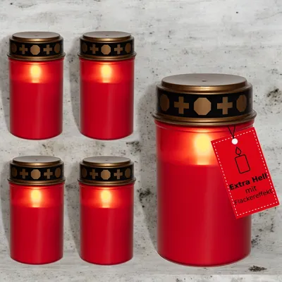 Produktbild von Novaliv Grablicht LED ohne Batterie 5 Stück rot Dauerbrenner Grablichter LED Kerzen Outdoor LED Grabkerze ohne Batterie Friedhofskerze Gedenkkerze Ewiges Licht LED Grableuchte