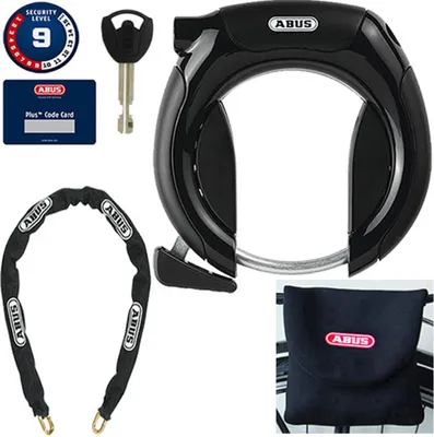 Immagine prodotto di Lucchetto da telaio ABUS PRO SHIELD PLUS 5950 NR - Set di lucchetti per bicicletta con catena 6KS/85 e custodia per lucchetto ST5950 - Chiave rimovibile dal lucchetto da telaio quando la serratura è aperta - 8,5 mm - Livello di sicurezza ABUS 9 - Nero