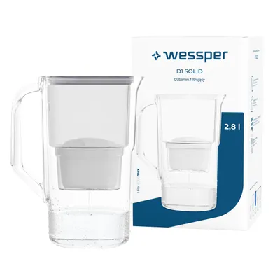 Zdjęcie produktu dla Dzbanek filtrujący wodę Wessper 2,8 l Kompatybilny z Brita Maxtra, system filtracji wody redukujący kamień, chlor | + 1x filtr wody szary
