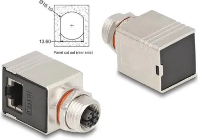 Immagine prodotto di DELOCK M12 Adapter X-kodiert 8 Pin Buchse RJ45 Buchse Cat6A