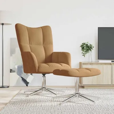 Produktbild von Möbel Relaxsessel mit Hocker Braun Samt - Fernseh- & Relaxsessel 328136