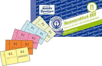 Obrázok produktu pre Avery Zweckform® 869 869 Číselný blok - 5 farieb, 10 blokov s číslami 1-1000, 2 bloky na farbu
