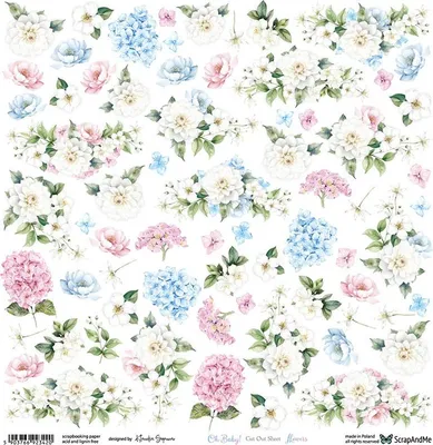 Image de 30x30cm double face papier scrapbooking - ScrapAndMe - Oh, Baby - Flowers - Feuille à découper