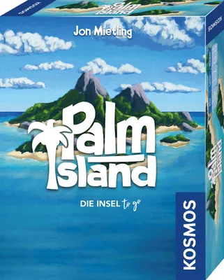 A box for the board game Palm Island, showing a tropical island scene.