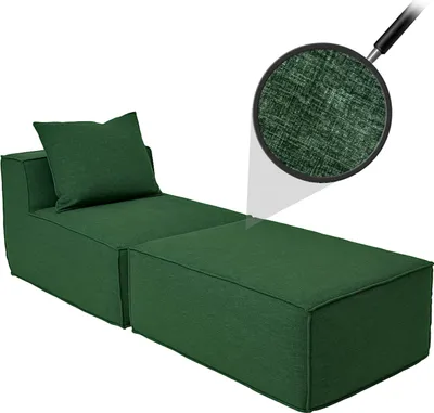 Zdjęcie produktu dla Szezlong/akcesoria do sofy HWC-O54, fotel otomana recamiere, tkanina/tekstylia (300g/m²) 63x75x194cm ~ zielony