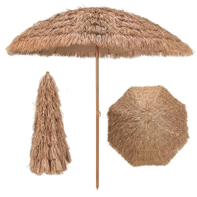 Immagine prodotto di Ombrellone da giardino "Hawaii", 205 cm, aspetto in paglia, 8 stecche, colore naturale, ideale per terrazza, giardino, balcone e spiaggia