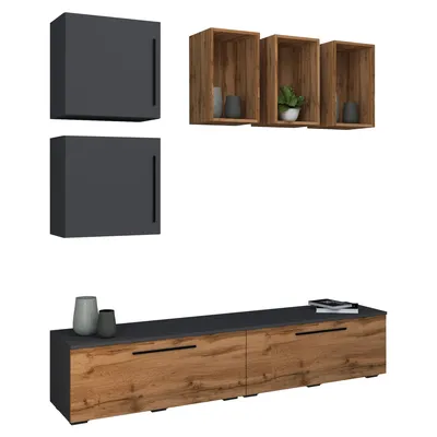 Immagine prodotto di Mobili TV | Parete residenziale con spazio sufficiente | Parete montata | Dimensioni H. 200 x W. 190 x D. 40 cm | Mobili Fernseh – Arila L