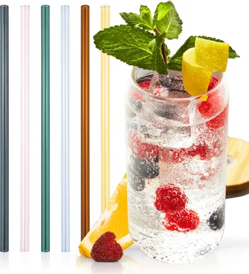 Produktbild von Handgefertigte gerade Glas-Strohhalme im 6er Set, 20 cm lang