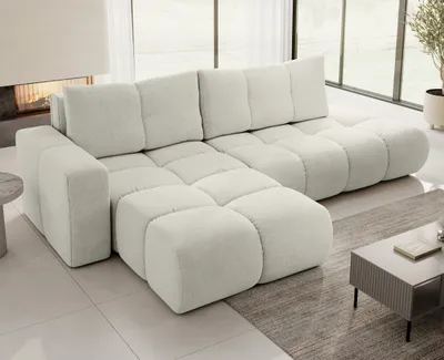 Image de AX LIVING Canapé d'angle Beige Fonction sommeil Hosio 288 cm - Design élégant avec confort à gauche