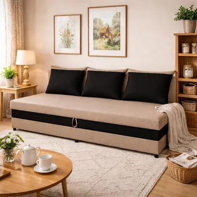 Obrázek produktu pro Válenda s úložným prostorem 80x200 VIONEST - béžová / černá