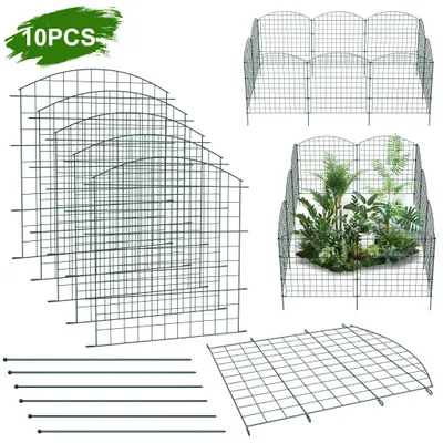 Produktbild von FIVMEN Teichzaun Gartenzaun Steckzaun aus Rostfrei Metall, Gitterzaun mit 10 Zaunelemente 12 Befestigungsstäbe,Oberbogen Hundezaun Teichumrandung für Garten Hunde,Grün