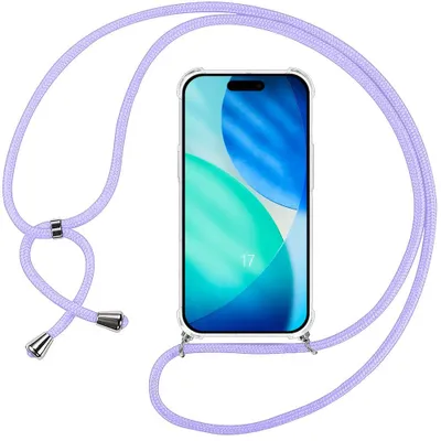 Image de Coque pour iPhone 17, Protection Silicone Renforcée avec Cordon Violet Réglable