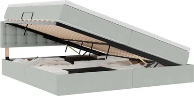 Produktbild von Aufbewahrungsbett mit Kopfteil Hellgrau 200 x 200 cm Samt