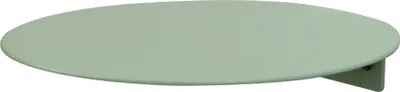 A single, light green, oval-shaped shelf mounted on a wall.