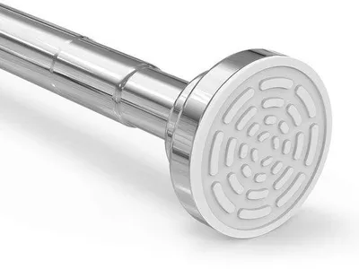 Obrázok produktu pre Ibenzoa® Nastaviteľná teleskopická tyč, strieborná, 120–215 cm, nerezová oceľ – montáž bez vŕtania, s protišmykovými nožičkami, tyč na závesy a do sprchy