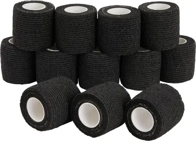 Produktbild von 12er-Packung elastische, selbstklebende Bandagen, 5 cm x 4,5 m, selbstklebendes Klebeband für Sport, Verletzungen und Tattoo-Pflege (Schwarz)