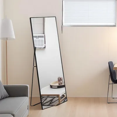 Immagine prodotto di UnboxG Specchio per bagno e cosmetici 1500x400 mm, vetro temperato, cornice in alluminio nero, rettangolare