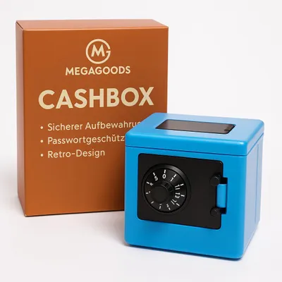 Produktbild von Mini Bank Spardose Retro ATM Tresor mit Code für Münzen und Scheine DE.