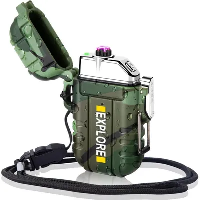 Produktbild von Lichtbogen Feuerzeug Elektrisch Wasserdicht Winddicht Wiederaufladbar mit Notfall-Pfeife Tarnung