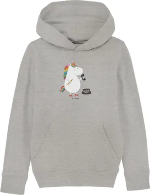 Produktbild von Mr. & Mrs. Panda Kinderpullover Einhorn Sekretärin 5-6 Jahre (110/116) - Heather Grey - Geschenk, Sweatshirt, Unicorn, Sweater, Einhörner, Hoodie, Kapuzenpulli, Büro