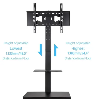 Productafbeelding van TV-vloerstandaard - U-660XZ-RBS voor televisies van 81–165 cm - Hoogte verstelbaar - Kantelbaar ±15° - Met opbergruimte - VESA 100x100–400x600 mm - Draagvermogen tot 30 kg - Zwart
